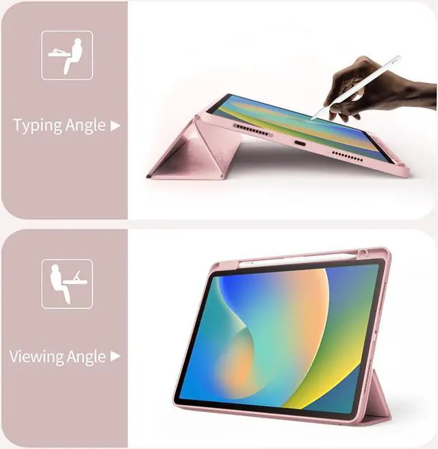 Alt view image 5 of 5 - Cute Cool Shark for iPad 10th Generation Case 10.9 Inch 2022 with Pencil Holder, Foldable Pink Leather Cover Case, Support Auto Sleep Wake