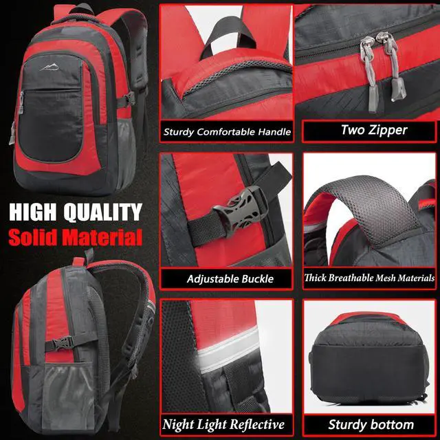 Alt view image 3 of 5 - ProEtrade Backpack Bookbag for College Sturdy Travel Business Hiking Fit Laptop Up to 15.6 Inch Multi Compartment Gifts for Men Women Night Light Reflective (red)