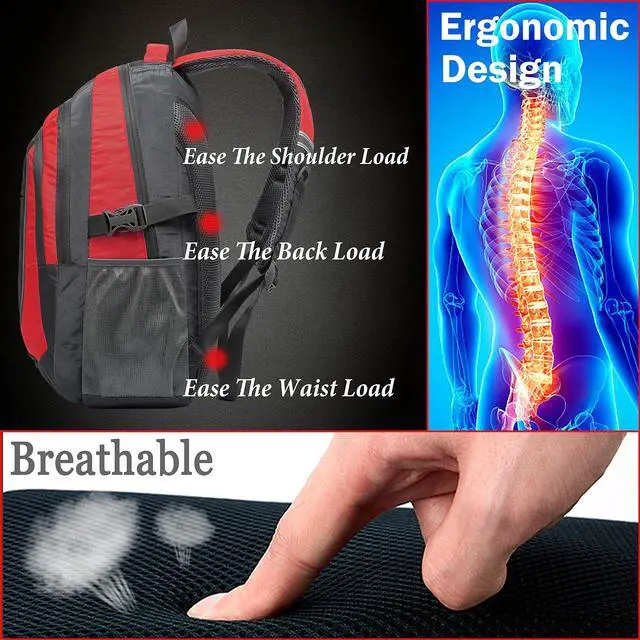 Alt view image 5 of 5 - ProEtrade Backpack Bookbag for College Sturdy Travel Business Hiking Fit Laptop Up to 15.6 Inch Multi Compartment Gifts for Men Women Night Light Reflective (red)