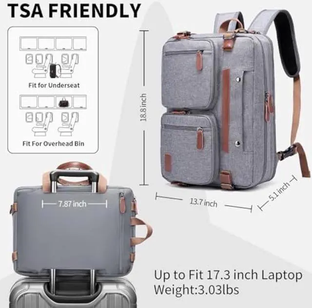 Alt view image 3 of 5 - PS Le Periple 3 in 1 Computer Bag for Men, 17.3 Inch Laptop Backpack for Men, Work Bag for Men, Work Briefcase, Laptop Bag,Grey