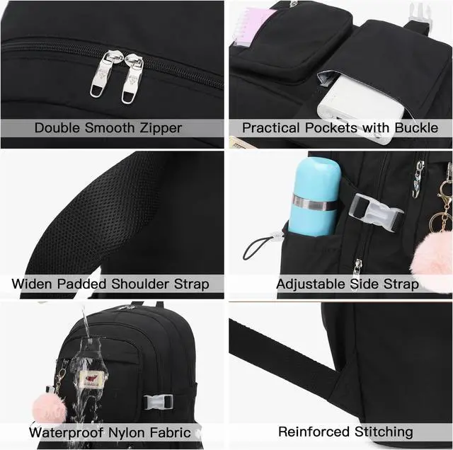 Alt view image 5 of 5 - LXYGD Laptop Backpack 15.6 Inch Kids Elementary Middle High School Bag College Backpacks Anti Theft Travel Back Pack Large Bookbags for Teens Girls Women Students (Black)