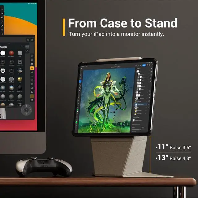 Alt view image 3 of 5 - MAGEASY Multi-Angle Case for 2025 M3 & 2024 M2 iPad Air 11" - Turn iPad Into A Monitor, Float Folio Case with Scratch Resistant & Anti-Stain, Portable iPad Stand | Lift - Gray Starlight