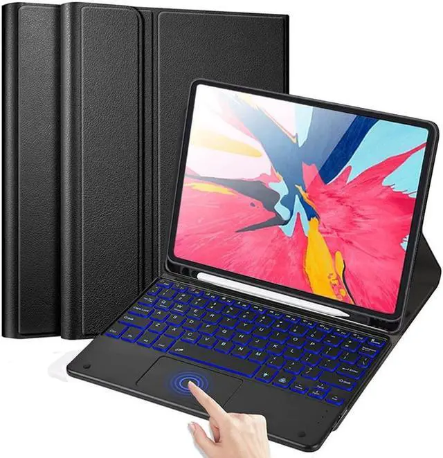 Main image of QYiiD Backlit Touchpad Keyboard Case for iPad Pro 12.9" 2017/2015, Magnetically Detachable Wireless Bluetooth Keyboard Cover with Pencil Holder for iPad Pro 12.9 1st / 2nd Gen, Black