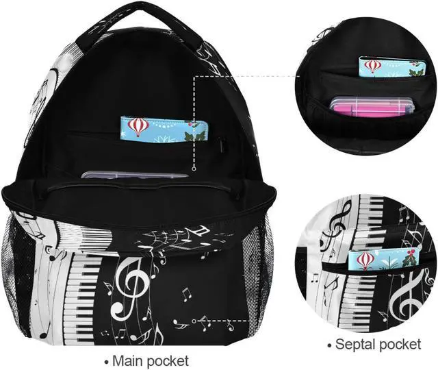 Alt view image 3 of 5 - QUGRL Piano Music Note School Backpack for Girls Boys Large Bookbag Laptop Computer Bag Casual Hiking Travel Daypack Backpack Schoolbag for Teens College 16 Inch