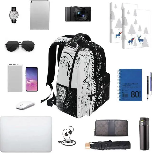 Alt view image 4 of 5 - QUGRL Piano Music Note School Backpack for Girls Boys Large Bookbag Laptop Computer Bag Casual Hiking Travel Daypack Backpack Schoolbag for Teens College 16 Inch