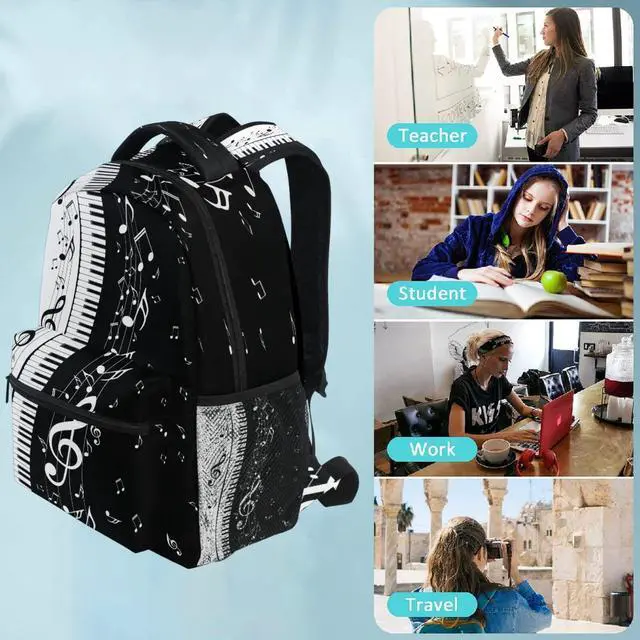 Alt view image 5 of 5 - QUGRL Piano Music Note School Backpack for Girls Boys Large Bookbag Laptop Computer Bag Casual Hiking Travel Daypack Backpack Schoolbag for Teens College 16 Inch