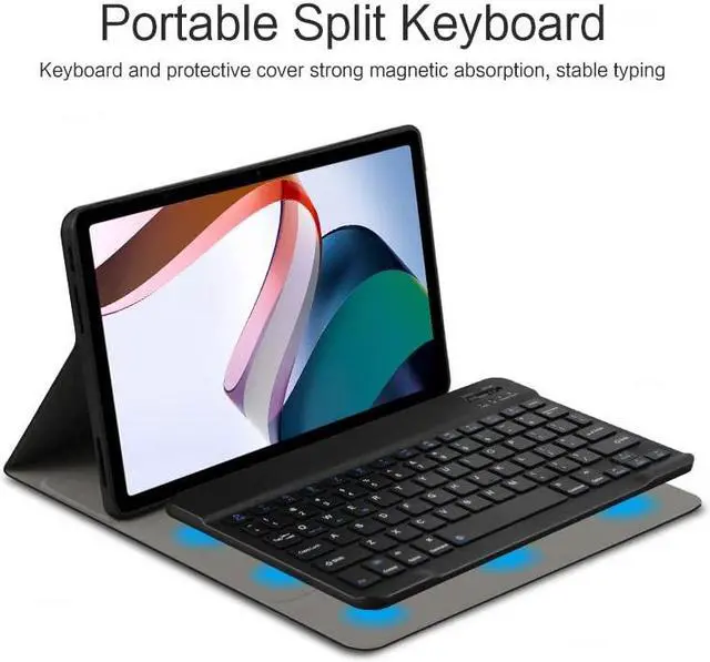 Alt view image 3 of 5 - QYiiD Keyboard Case for Xiaomi Redmi Pad 10.61 inch, Slim Shell Lightweight Smart Case with Retro Round Key Caps Cute Candy Colors Detachable Keyboard for Redmi Pad 10.61 Inch 2022 Release, Blue