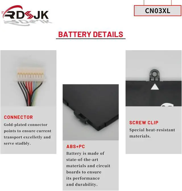 Alt view image 5 of 5 - RDSJ CN03XL CNO3XL Laptop Battery for HP Envy 13-AB 13T-AB 13-AB001 13-AB099 13T-AB000 13-AC033DX CN03057XL HSTNN-LB7L 901308-421 901345-855 11.55V 57.9Wh
