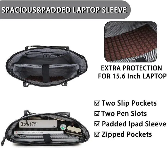 Alt view image 2 of 5 - RAVUO Laptop Tote Bag for Women, Water Resistant Lightweight 15.6 Inch Laptop Bag Travel Handbag with Front 3 Pockets