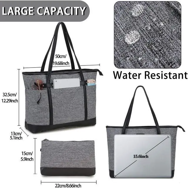 Alt view image 3 of 5 - RAVUO Laptop Tote Bag for Women, Water Resistant Lightweight 15.6 Inch Laptop Bag Travel Handbag with Front 3 Pockets