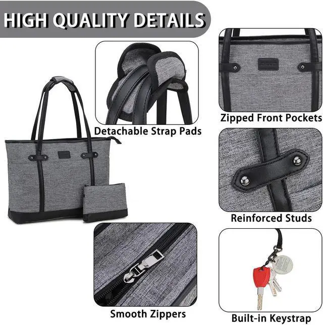 Alt view image 4 of 5 - RAVUO Laptop Tote Bag for Women, Water Resistant Lightweight 15.6 Inch Laptop Bag Travel Handbag with Front 3 Pockets