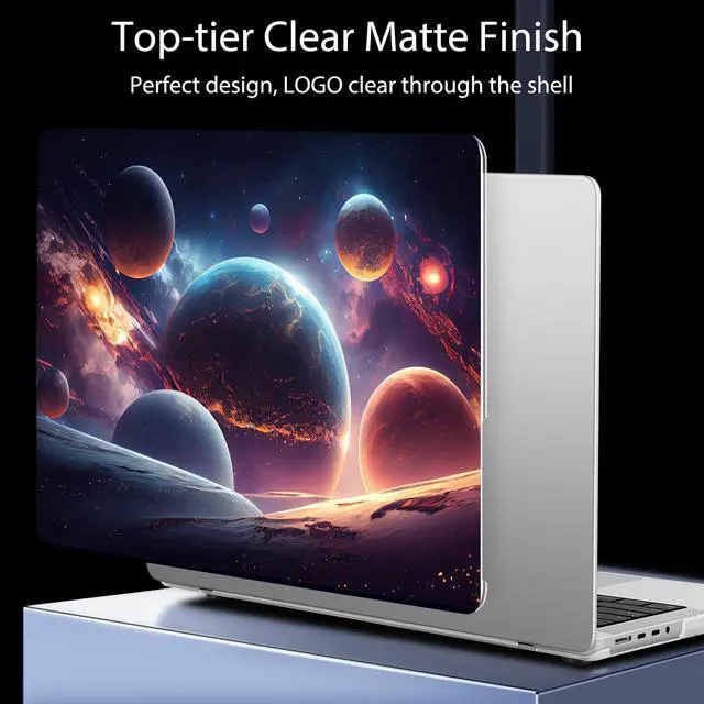Alt view image 4 of 5 - Mektron Ultra Thin Printed Case for MacBook Pro 14 inch 2024 Release M4 A3112 A3401 A3185 Fits 2023 2021 M3 A2918 A2992 M2 A2779 M1 A2442, Protective Hard Shell with Fold Kickstand, Planets