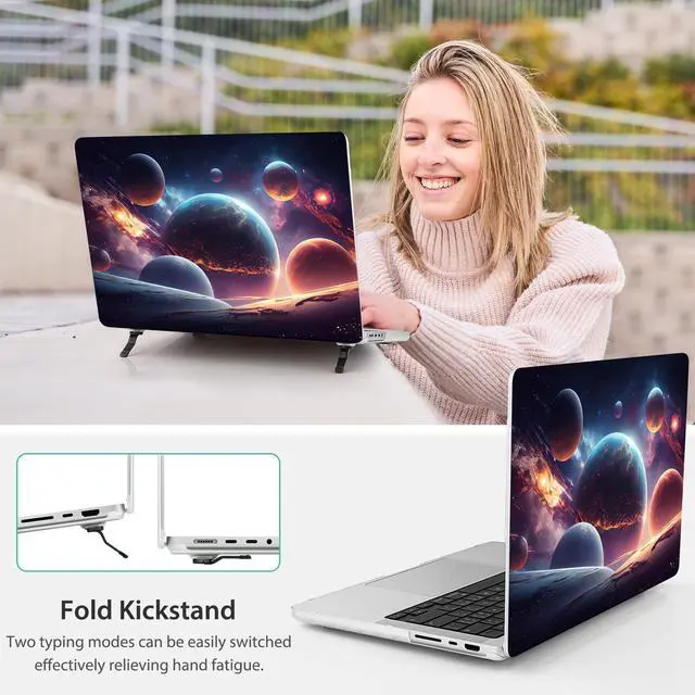 Alt view image 5 of 5 - Mektron Ultra Thin Printed Case for MacBook Pro 14 inch 2024 Release M4 A3112 A3401 A3185 Fits 2023 2021 M3 A2918 A2992 M2 A2779 M1 A2442, Protective Hard Shell with Fold Kickstand, Planets