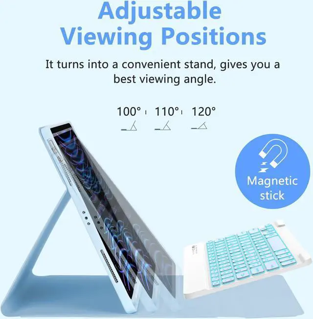 Alt view image 4 of 5 - MMK iPad Air 13 inch (M2) 2024 & iPad Pro 12.9 Case with Keyboard, Keyboard case for iPad Pro 12.9 inch 6th 5th & iPad Air 13 inch, Backlit Bluetooth Wireless Keyboard, with Pencil Holder - Blue