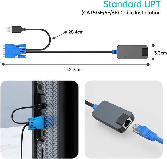 Alt view image 4 of 5 - MT-VIKI 4 Pack USB VGA to RJ45 Dongle, Work for MT-VIKI CAT6 KVM Switch (1708MS-IP) Extend Distances up to 230ft/70m from KVM Console to Servers
