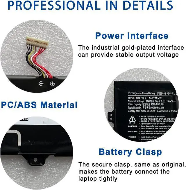 Alt view image 5 of 5 - EFOHANA AA-PBMN4VN Laptop Battery Replacement for Samsung Galaxy Book Pro 360 15 NP950QDB-KB1US 360 15 NP950QDB-KA1HK 15.44V 68Wh 4405mAh