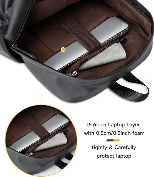 Alt view image 3 of 5 - MOYYI Leather Laptop Backpack for Men Black Fit 15.6inch Laptop Backpack Simplify Rucksack Waterproof for Work Commute Casual Daypack