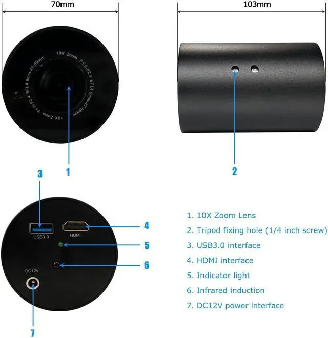 Alt view image 3 of 5 - SDTNOVA SV10X Professional Live Video Streaming Camera Full HD 1080P 60fps USB3.0 HDMI 10X Optical Zoom by Remote Controller Auto Focus Camera Webcam