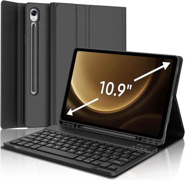 Main image of Keyboard Case for Samsung Galaxy Tab S9 FE 10.9-inch, Galaxy Tab S9 11-inch Bluetooth Keyboard, Smart Cover for Galaxy Tab S9 FE Case Keyboard, S Pen Holder&Charging Folio for S9/S9 FE Keyboard, Black