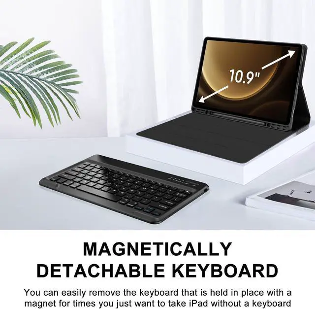 Alt view image 3 of 5 - Keyboard Case for Samsung Galaxy Tab S9 FE 10.9-inch, Galaxy Tab S9 11-inch Bluetooth Keyboard, Smart Cover for Galaxy Tab S9 FE Case Keyboard, S Pen Holder&Charging Folio for S9/S9 FE Keyboard, Black