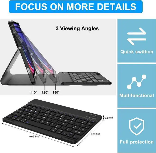 Alt view image 4 of 5 - Keyboard Case for Samsung Galaxy Tab S9 FE 10.9-inch, Galaxy Tab S9 11-inch Bluetooth Keyboard, Smart Cover for Galaxy Tab S9 FE Case Keyboard, S Pen Holder&Charging Folio for S9/S9 FE Keyboard, Black