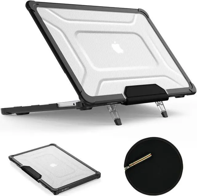 Main image of SEYMAC stock Case for MacBook Pro 14 inch, Shock-Absorbing Protection with Folding Stand &Mouse Pad/Bag Case for MacBook Pro 14'' A3112 A3185 A3401 A2918 A2992 2779 2442 m4-m1 2024-2021,HardBlack