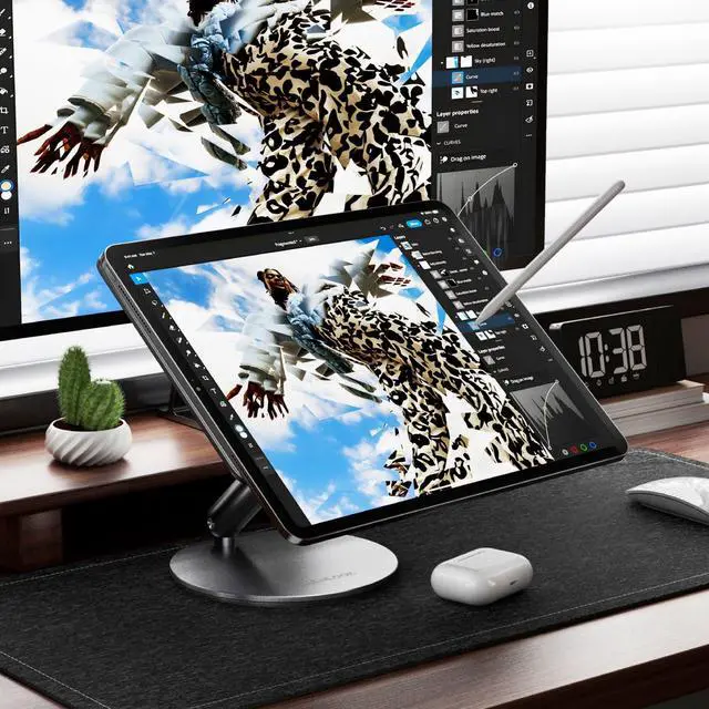 Alt view image 5 of 5 - LULULOOK Magnetic Wireless Charging Stand for iPad Pro 11" M4 (2024) Only, 360° Rotating Base with Anti-Slip Pad, Aluminium Alloy Foldable iPad Pro Stand Tablet Holder for Desk, USB C Cable Included