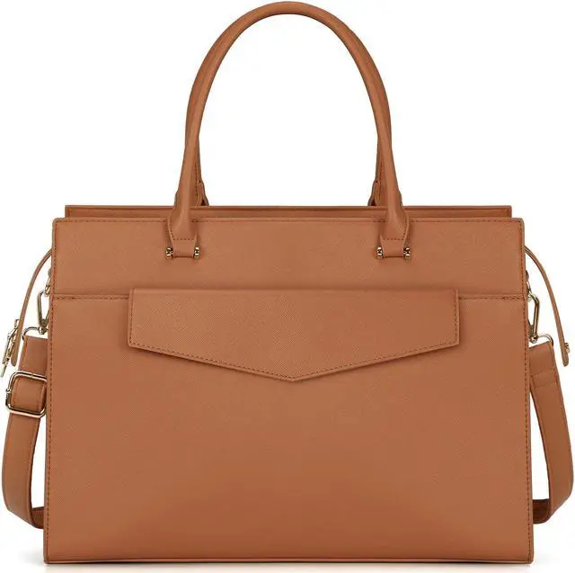 Main image of Laptop Bag for Women 15.6 inch Leather Tote Bag 2pcs Set Professional Work Bag with Clutch Purse Large Office Computer Tote Teacher Purse Shoulder Bag, Brown