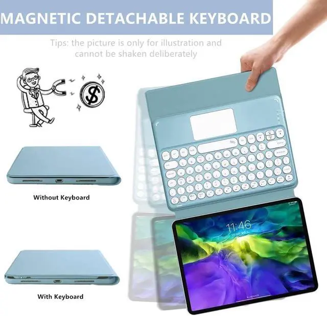 Alt view image 4 of 5 - Keyboard Case for iPad 9th 8th 7th Generation/Air 3 Pro 10.5 inch,Cute Round Key Touchpad Detachable Keyboard Case with Pencil Holder for iPad 10.2''/ iPad 10.5" (Dark Green)