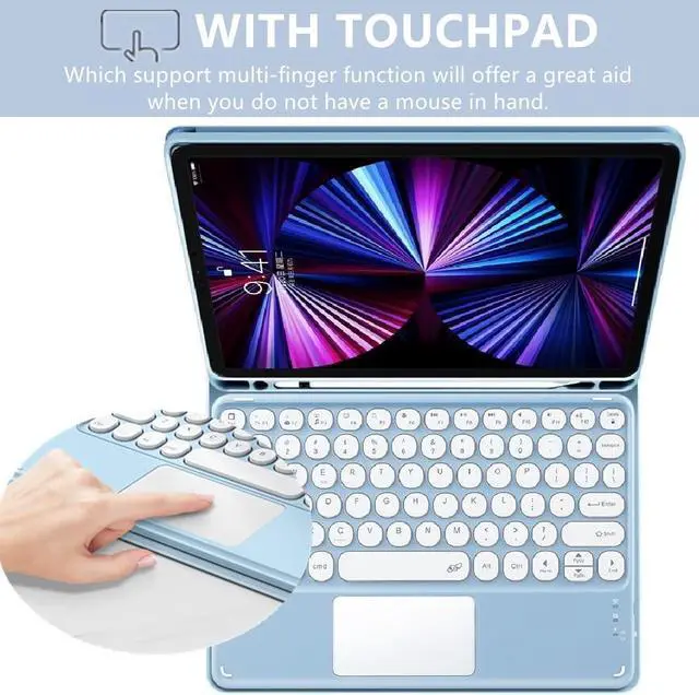 Alt view image 2 of 5 - Keyboard Case for iPad 9th 8th 7th Generation/Air 3 Pro 10.5 inch,Cute Round Key Touchpad Detachable Keyboard Case with Pencil Holder for iPad 10.2''/ iPad 10.5" (Dark Green)