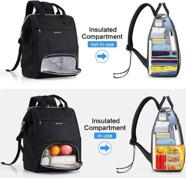 Alt view image 3 of 5 - OIWAS Lunch Backpack for Women and Men, 15.6 inch Laptop Backpack with Insulated Compartment, Work Backpack with USB Port, Lunch Bag Suitable for Travel Work Picnics Hiking, Black