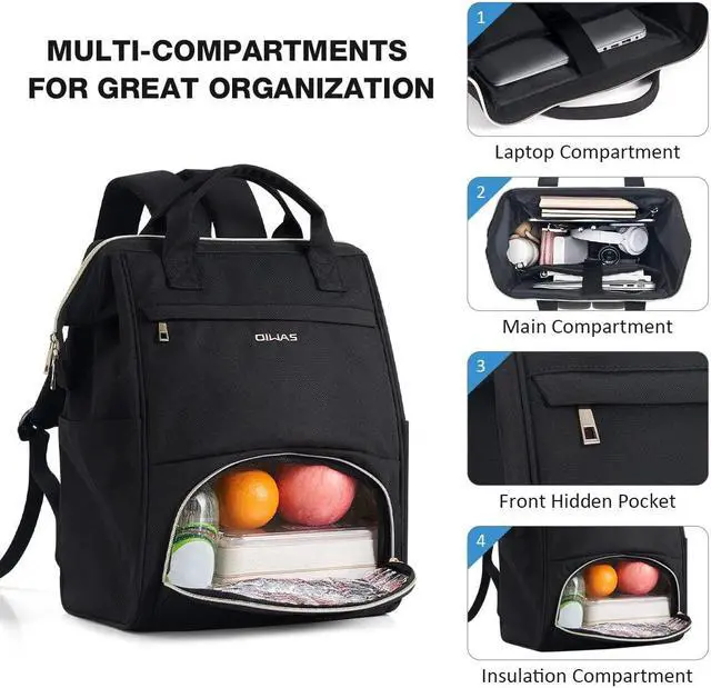 Alt view image 4 of 5 - OIWAS Lunch Backpack for Women and Men, 15.6 inch Laptop Backpack with Insulated Compartment, Work Backpack with USB Port, Lunch Bag Suitable for Travel Work Picnics Hiking, Black