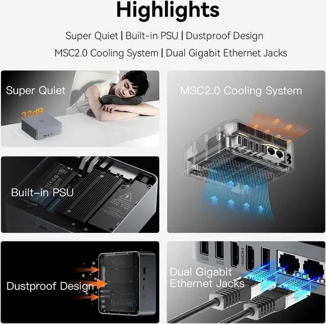 Alt view image 2 of 5 - Beelink EQR6 Dual LAN Mini PC AMD Ryzen 7 7735HS, 24GB DDR5 500GB PCIe4.0 SSD, AMD Radeon 680M 12core 2200 MHz, Mini Computer Support WiFi 6/ BT5.2/ Dual HDMI/Built-in Power Supply, Home/Office PC