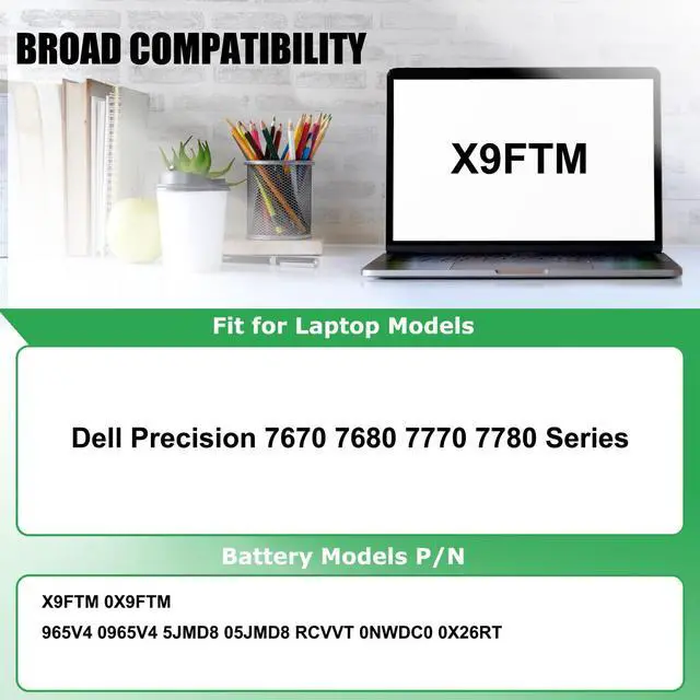 Alt view image 3 of 5 - RHKRKQN X9FTM Laptop Battery Replacement for Dell Precision 7670 7680 7770 7780 Series Notebook 05JMD8 5JMD8 0965V4 965V4 RCVVT 0NWDC0 NWDC0 0X26RT X26RT 11.55V 93Wh 7650mAh
