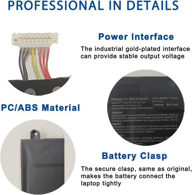 Alt view image 3 of 5 - EFOHANA C32N2002 Laptop Battery Replacement for ASUS ZenBook Flip 15 UX535LI, UX564EH, UX564EH-EZ004T, ZenBook Pro 15 UX535 UX535L Series 0B200-03770000 11.55V 96Wh 8230mAh