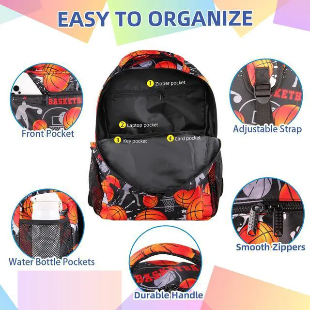 Alt view image 4 of 5 - SKYIGC Basketball Backpack with Lunch Box Lightweight Casual Travel Basketball Backpack 17 inch Men Gift for Baseball Lover