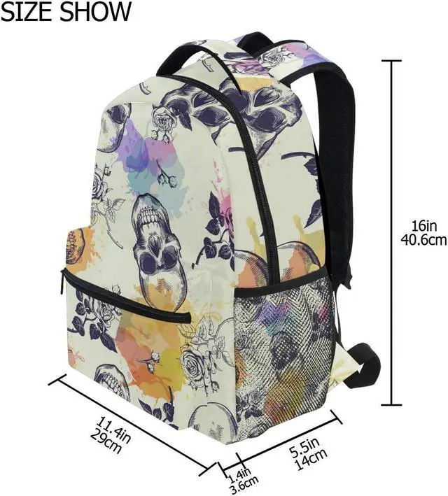 Alt view image 2 of 5 - Skull Rose School Backpack for Boys Girls Skulls and Rose Bookbag Elementary School Casual Travel Bag Computer Laptop Daypack