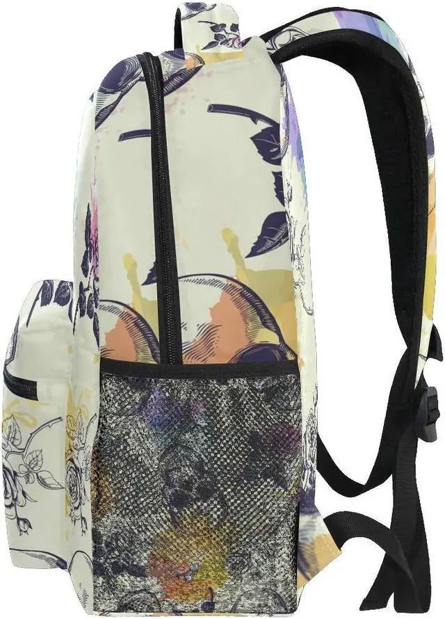 Alt view image 4 of 5 - Skull Rose School Backpack for Boys Girls Skulls and Rose Bookbag Elementary School Casual Travel Bag Computer Laptop Daypack
