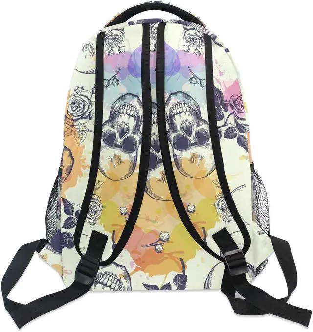 Alt view image 5 of 5 - Skull Rose School Backpack for Boys Girls Skulls and Rose Bookbag Elementary School Casual Travel Bag Computer Laptop Daypack