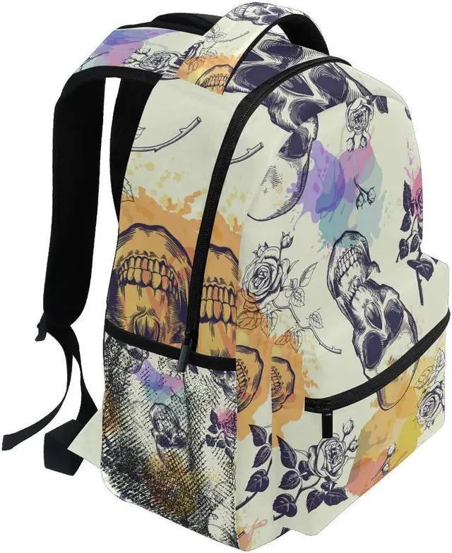 Alt view image 3 of 5 - Skull Rose School Backpack for Boys Girls Skulls and Rose Bookbag Elementary School Casual Travel Bag Computer Laptop Daypack
