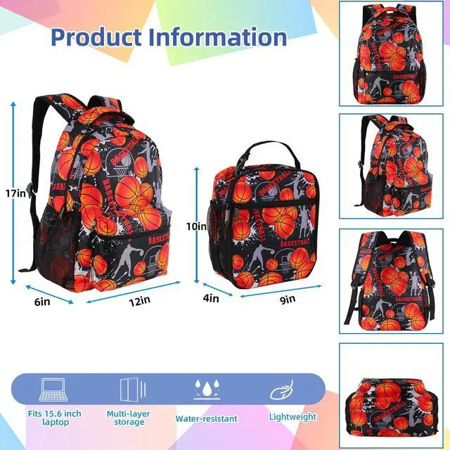 Alt view image 5 of 5 - SKYIGC Basketball Backpack with Lunch Box Lightweight Casual Travel Basketball Backpack 17 inch Men Gift for Baseball Lover