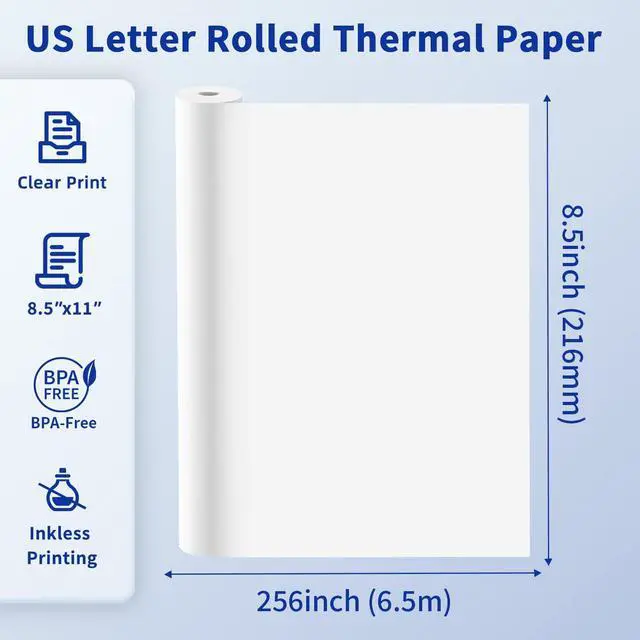Alt view image 2 of 5 - Phomemo M832 Portable Thermal Printer Purple & 2 Rolls Thermal Printer Paper 8.5 x 11 Inch US Letter
