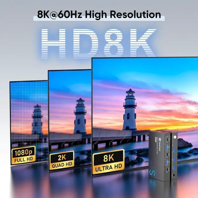 Alt view image 4 of 5 - USB 3.0 HDMI KVM Switch 1 Monitor 2 Computers, 8K@60Hz KVM Switches for 2 Computers Sharing Monitor Keyboard Mouse Hard Drives Printer,with EDID Adaptive,2*USB Cable and Controller.