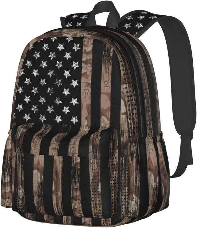 Main image of sunwarshile Camo Vintage American Flag Backpack Book Bags Lightweight Casual Laptop Backpacks Travel Daypack For Man Woman