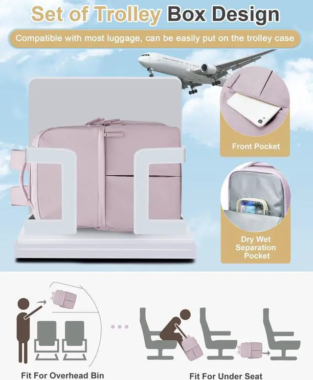 Alt view image 3 of 5 - suratio Large Travel Backpack Carry On Flight Approved for Women Men Carry On Backpack for Airplanes Mochila De Viaje Suitcase Backpack for Travel Personal Item Backpack Purple, Upgraded