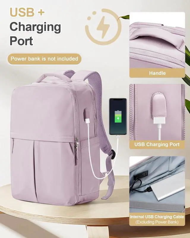 Alt view image 5 of 5 - suratio Large Travel Backpack Carry On Flight Approved for Women Men Carry On Backpack for Airplanes Mochila De Viaje Suitcase Backpack for Travel Personal Item Backpack Purple, Upgraded