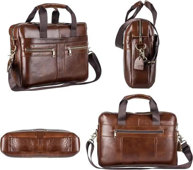 Alt view image 2 of 5 - POKOFO Genuine Leather Briefcase Laptop Messenger Bag for Men with Padded Protection Fits 14 Inch Laptop