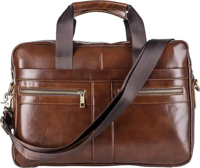 Main image of POKOFO Genuine Leather Briefcase Laptop Messenger Bag for Men with Padded Protection Fits 14 Inch Laptop