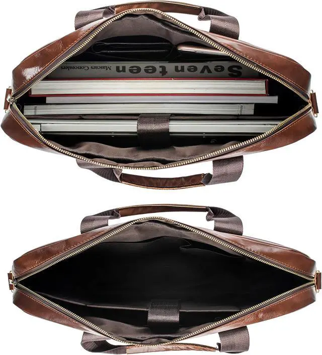 Alt view image 3 of 5 - POKOFO Genuine Leather Briefcase Laptop Messenger Bag for Men with Padded Protection Fits 14 Inch Laptop