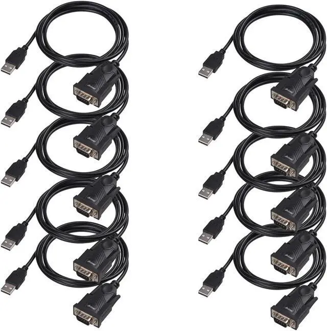 Main image of Anbear USB to RS232 DB9 Cable (5 FT), USB 2.0 to Serial Cable Male A Converter Adapter with PL2303 Chipset for Windows 10, 8.1, 8, 7, Vista, XP, 2000, Linux and Mac OS X 10.6 (Black, 10 Pcak)